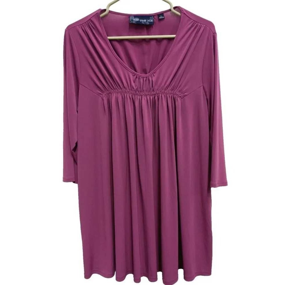 Susan Graver Style Tunic Top Women S Pink Liquid Knit Empire Waist 3/4 Sleev